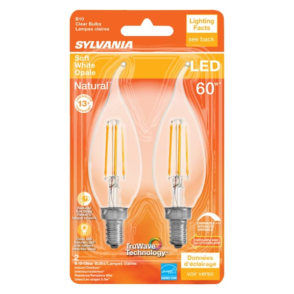 Sylvania Sylvania Truwave B10 E12 (Candelabra) LED Bulb Soft White 60 Watt Equivalence 2 pk 40757 - main